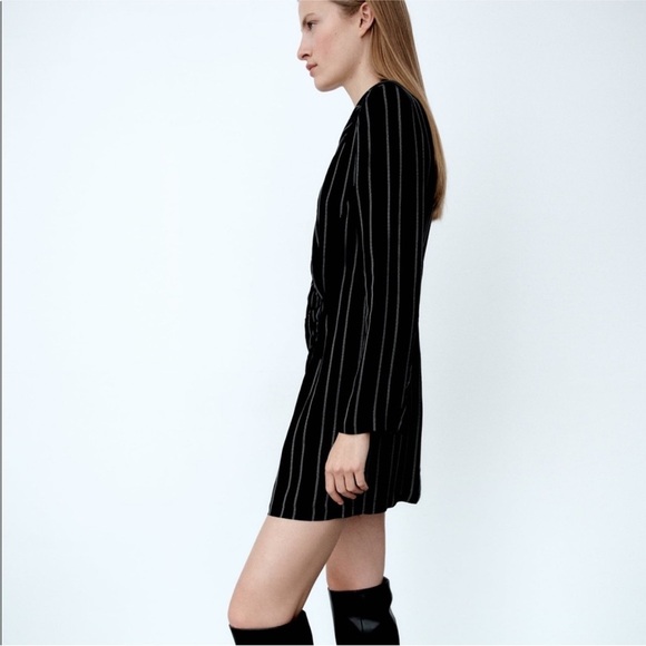 ZARA Black White Striped Blazer Mini Dress - Picture 2 of 13